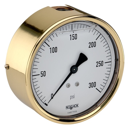 Noshok Pressure Gauge, 2.5" Brass Case, Copper Alloy Internals, 7500 psi, 1/4 NPT Male Back Conn, Glycerin Filled 25-310-7500-psi